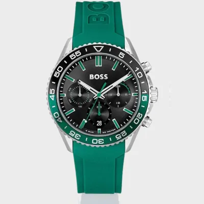 Hugo Boss Runner Black Dial Green Silicone Men's Watch